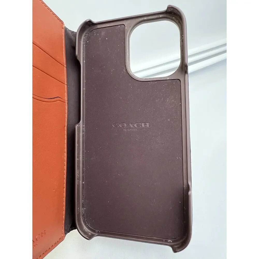 Coach 2024 iPhone 16 Folio Wallet Case Signature C Khaki Tan - Box Included
